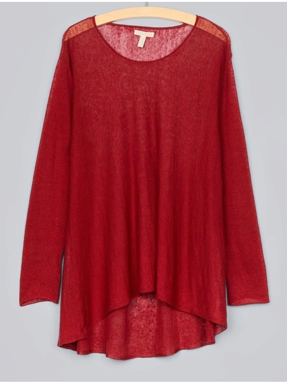 Eileen Fisher Organic Linen Blend High-Low Tunic Sweater Red Medium